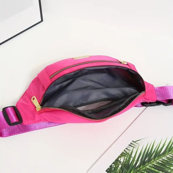 NWOT-Hot Pink Nylon Fanny Pack Belt Bag - Picture 2 of 3